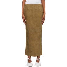 Brown Slit Leather Maxi Skirt 241379F093001