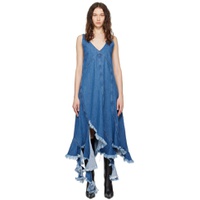 Blue Frayed Denim Midi Dress 241714F054001