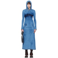Blue Hooded Maxi Dress 241936F055005
