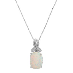 sterling silver 13x10mm created opal and diamond accent pendant necklace, 18
