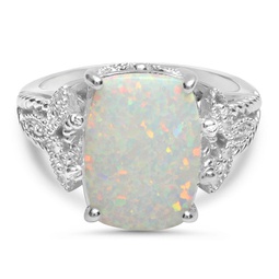 sterling silver 13x10mm created opal and diamond accent statement ring, size 7