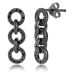 real black diamond chain link drop earrings in sterling silver