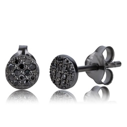 real black diamond round stud earrings in sterling silver