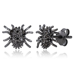 real black diamond spider stud earrings in sterling silver