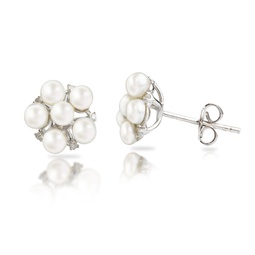 sterling silver freshwater pearl flower earrings with diamond accents