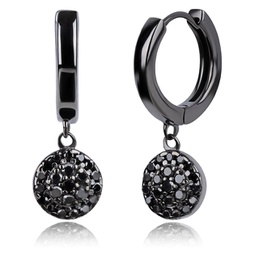 real black diamond round disc huggie hoop earrings in sterling silver