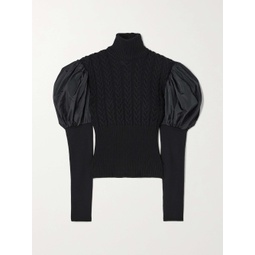 MAX MARA Aster taffeta-paneled cable-knit wool turtleneck sweater