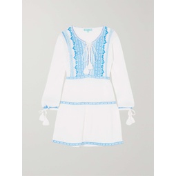 MELISSA ODABASH Millie lace-up embroidered cotton-gauze mini dress