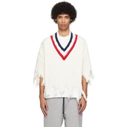 White Distressed Sweater 241152M206000