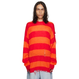 Red   Orange Distressed Sweater 232152M201000