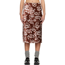 Brown Floral Midi Skirt 241512F092000