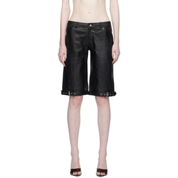 Black Clay Leather Shorts 232224F088004