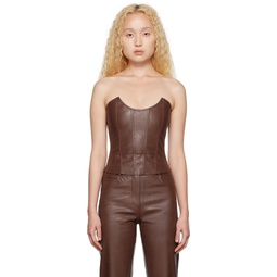 Brown Leia Faux Leather Tank Top 222224F111019