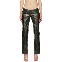 Green Rex Faux Leather Pants 221224F084001