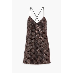 Sequined mesh mini slip dress