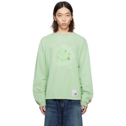 Green Smily Face Long Sleeve T Shirt 241551M213000
