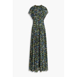 Pleated floral-print chiffon maxi dress