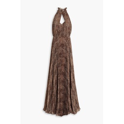 Pleated leopard-print jacquard gown