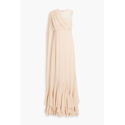 Draped lace-paneled crepe gown