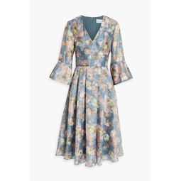 Pleated fil coupe floral-jacquard dress