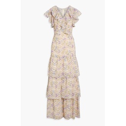Tiered floral-print broderie anglaise maxi dress