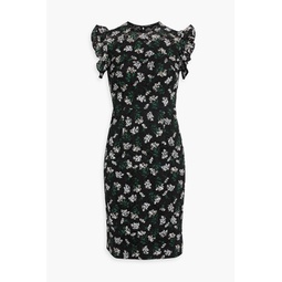 Ruffle-trimmed floral-print lace dress