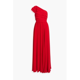 One-shoulder broderie anglaise-paneled crepe gown
