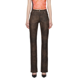 Brown Cracked Faux Leather Trousers 241937F087016
