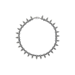 Silver Ball Chain Spike Necklace 241937F023000
