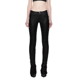 Black Ruched Faux Leather Trousers 232937F084000