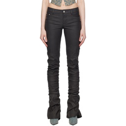 Black Ruched Faux-Leather Trousers 241937F087012