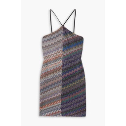 Metallic striped crochet-knit mini dress