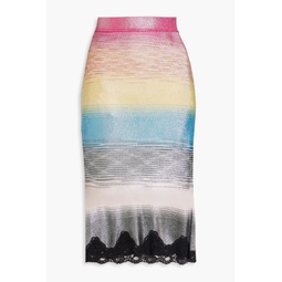 Lace-trimmed metallic space-dyed knitted skirt