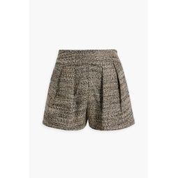 Pleated wool-blend tweed shorts