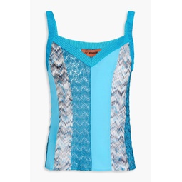 Silk crepe de chine and metallic crochet-knit tank