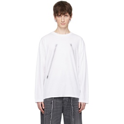 White Rasterised Zip Long Sleeve T Shirt 241188M213003