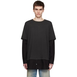 Black Layered Long Sleeve T Shirt 232188M192011