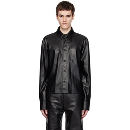 Black Button Faux Leather Shirt 232188M192001
