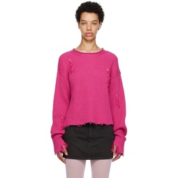 Pink Distressed Sweater 231188F096018