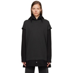 Black Hooded Long Sleeve T Shirt 232188F110006