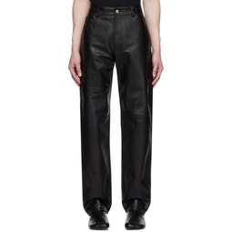 Black Paneled Leather Pants 232188M186002