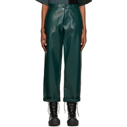 Green Cuffed Faux Leather Trousers 222188F087020