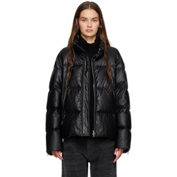 Black Quilted Faux Leather Down Jacket 232188F061001