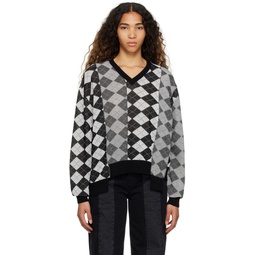 White   Black Argyle Sweater 231188F100003