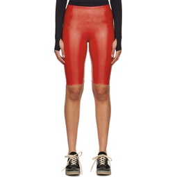 Red Faux Leather Shorts 231188F088014