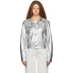 White   Silver Painted Denim Jacket 231188F060002