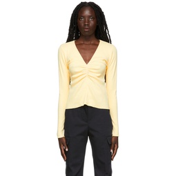 Yellow Ribbed Long Sleeve T Shirt 221188F110022