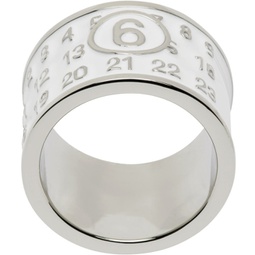 Silver & White Wide Logo Ring 241188M147014