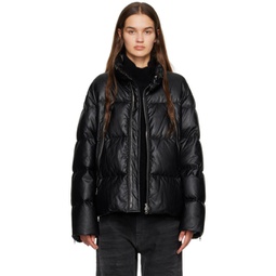 Black Quilted Faux-Leather Down Jacket 232188F061001