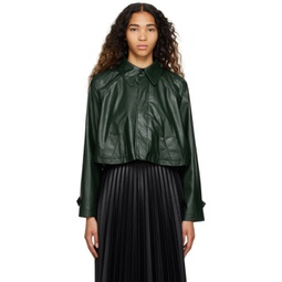 Green Cropped Faux-Leather Jacket 231188F063000